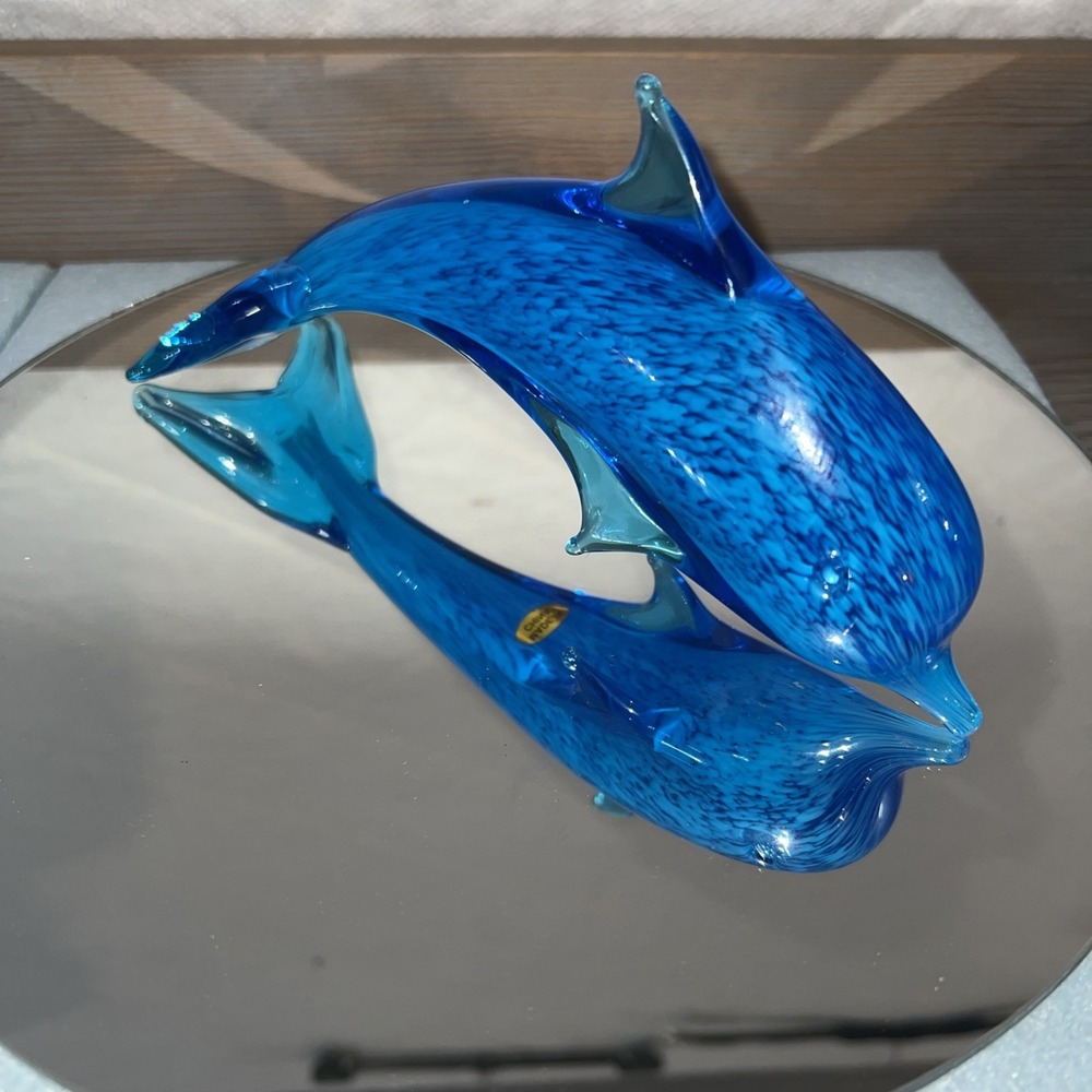 BLUE GLASS JUMPING DOLPHIN-Turquoise Blues-Table‎ Decor-Ocean-Beach Decor